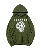 Cotton-checkerboard Design Skull Print Men's Loose Oversized Hoodie